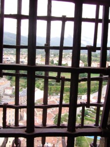Antique window grills to keep prisoners in, Foix chateau, France