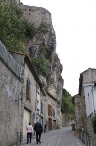 Walking up the rue du Chateau, in Foix, France