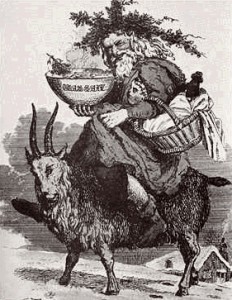 Saint Nicholas taking on new experiences by exchanging reindeer and sled for a goat. Image: WikiCommons (commons.wikimedia.org/wiki/File:Santaandgoat.gif)