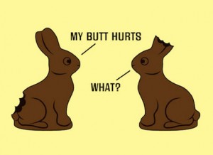 Chocolate bunny butt vs ears. Photo © card karma, cardkarma.com - creative commons