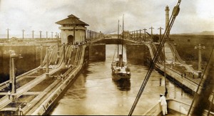 S.S. Panama in Panama Canal's Gatun Locks, ~1915. Photo via Richard (rich701), creative commons